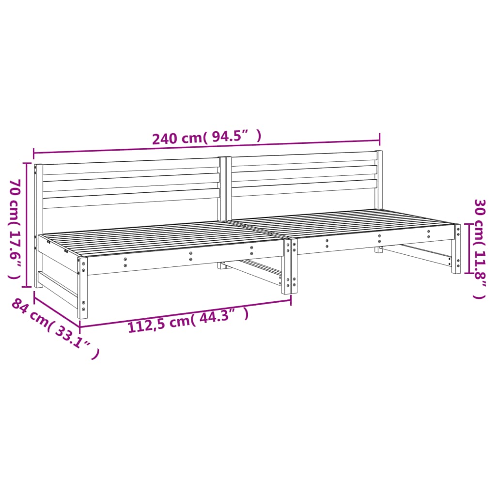 vidaXL Garten-Mittelsofas 2 Stk. Grau 120x80 cm Massivholz Kiefer