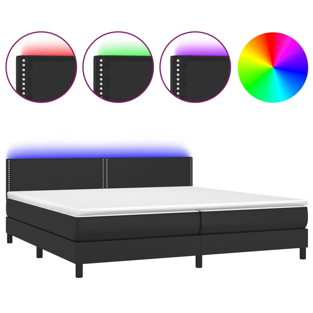 vidaXL Boxspringbett mit Matratze & LED Schwarz 200x200 cm Kunstleder