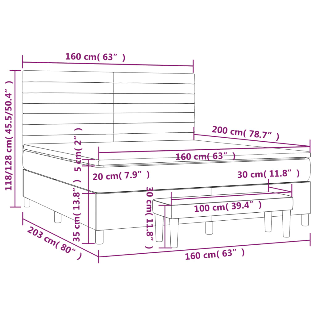 vidaXL Boxspringbett mit Matratze Hellgrau 160x200 cm Stoff