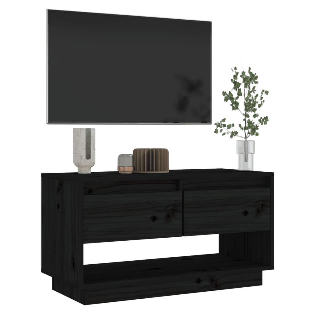 vidaXL TV-Schrank Schwarz 74x34x40 cm Massivholz Kiefer