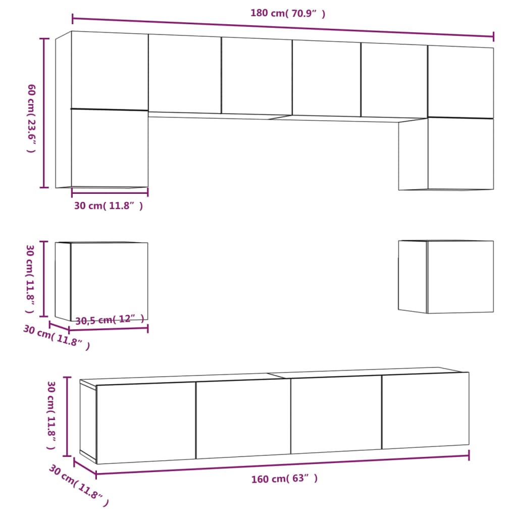 vidaXL 8-tlg. TV-Schrank-Set Weiß Holzwerkstoff