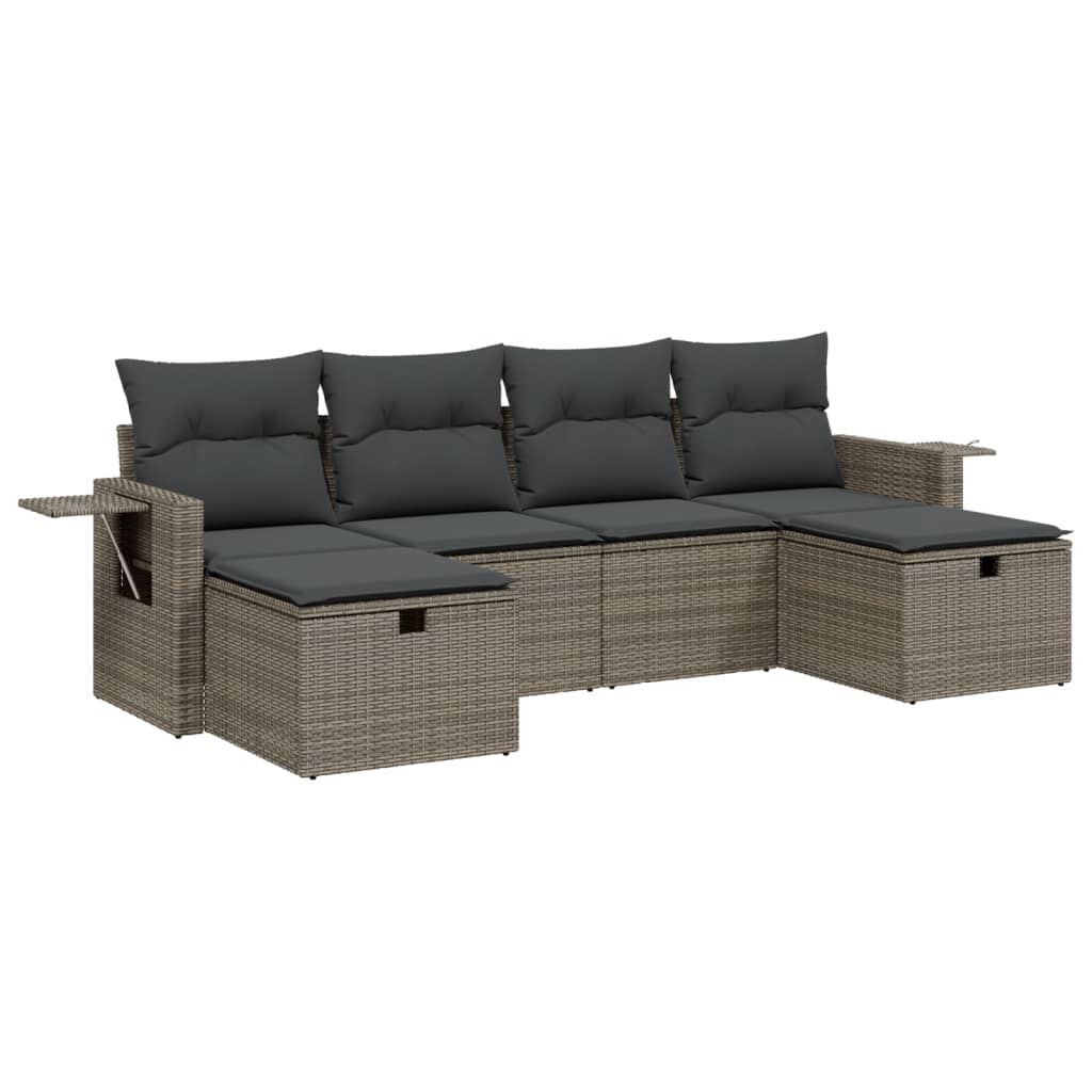 vidaXL 6-tlg. Garten-Sofagarnitur mit Kissen Grau Poly Rattan