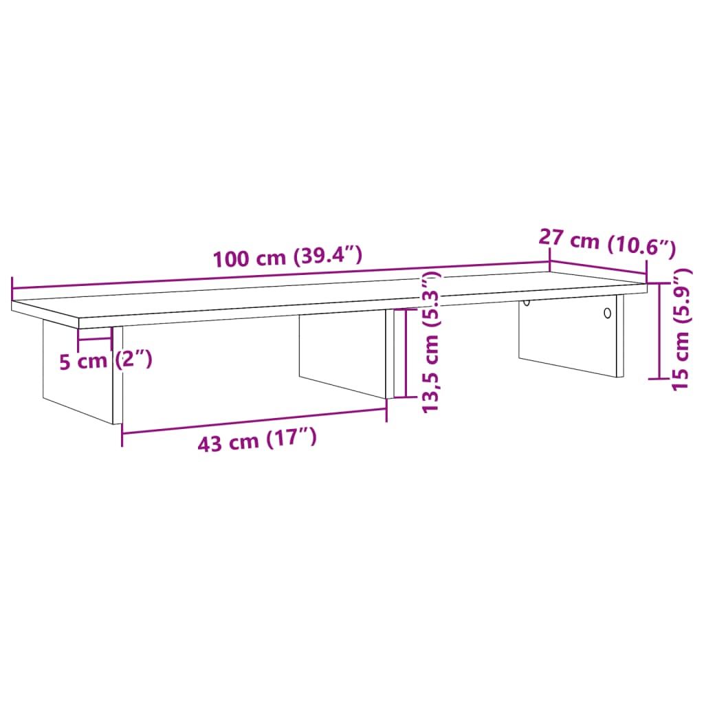 vidaXL Monitorständer Altholz-Optik 100x27x15 cm Holzwerkstoff