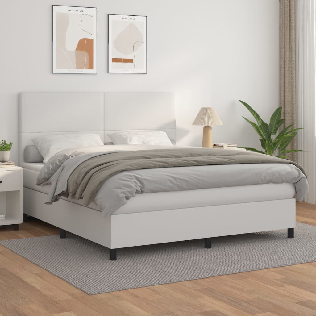 vidaXL Boxspringbett mit Matratze Weiß 180x200 cm Kunstleder