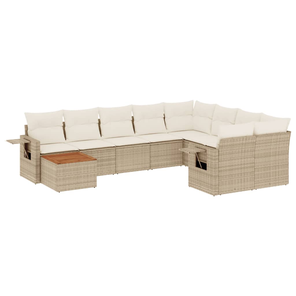 vidaXL 10-tlg. Garten-Sofagarnitur mit Kissen Beige Poly Rattan