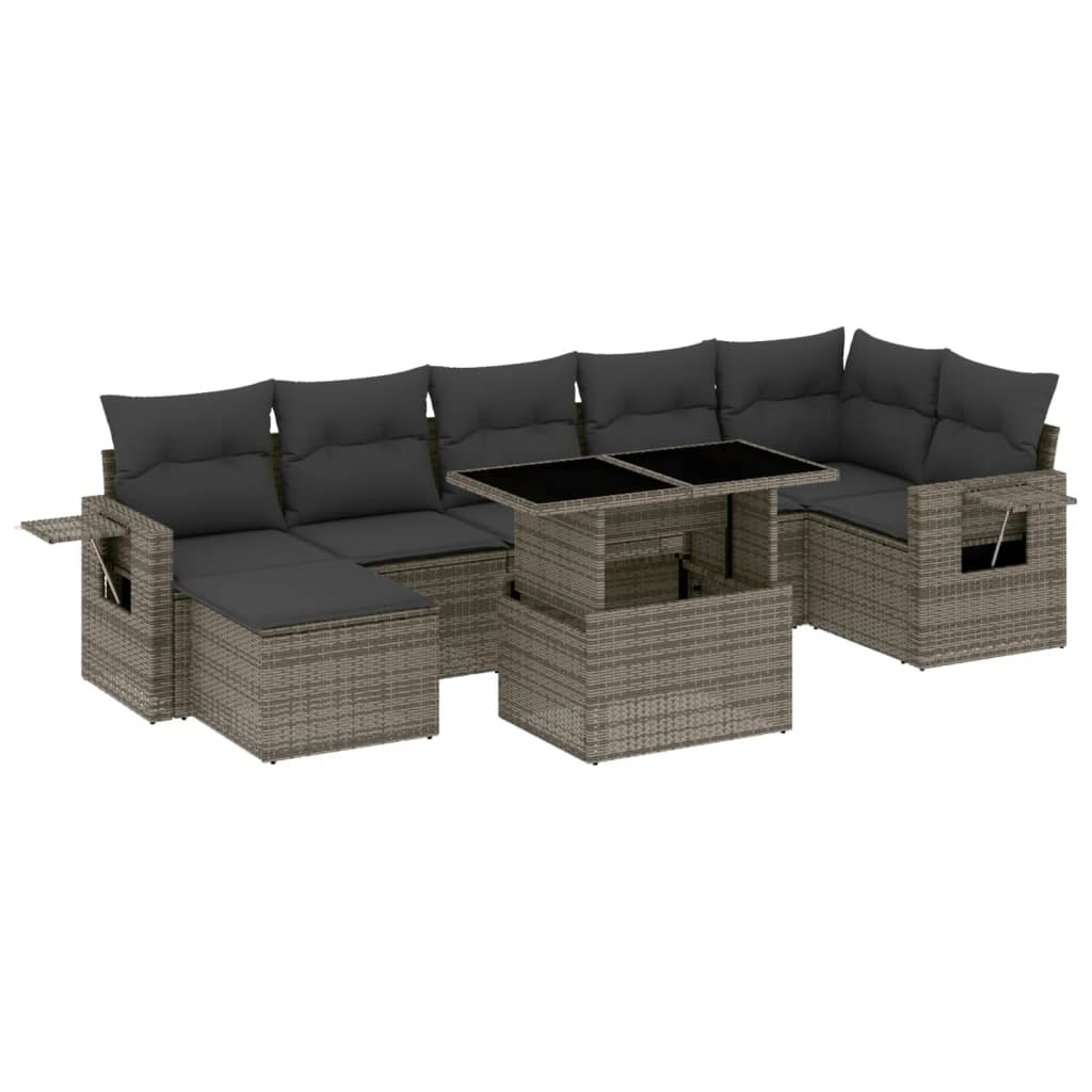 vidaXL 8-tlg. Garten-Sofagarnitur mit Kissen Grau Poly Rattan