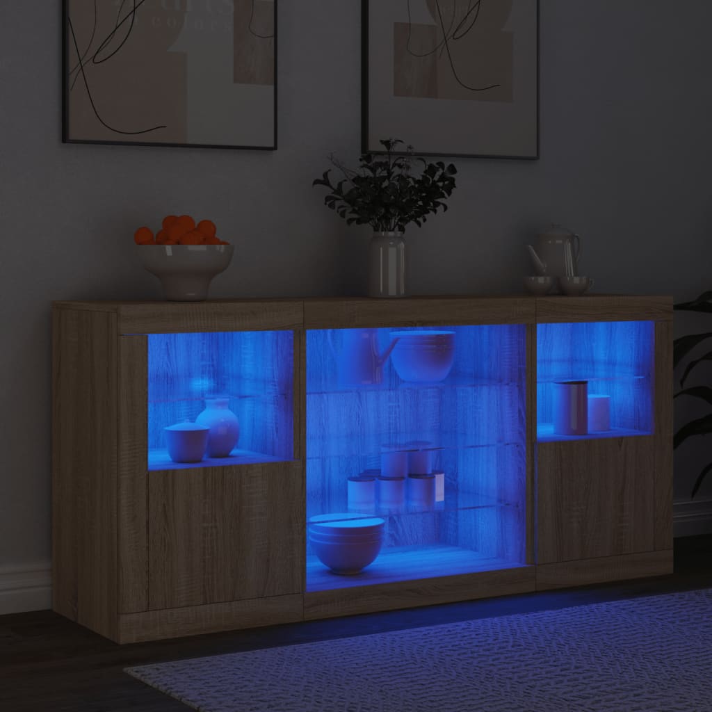 vidaXL Sideboard mit LED-Leuchten Sonoma-Eiche 142,5x37x67 cm