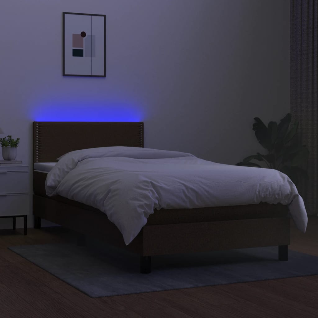 vidaXL Boxspringbett mit Matratze & LED Dunkelbraun 100x200 cm Stoff