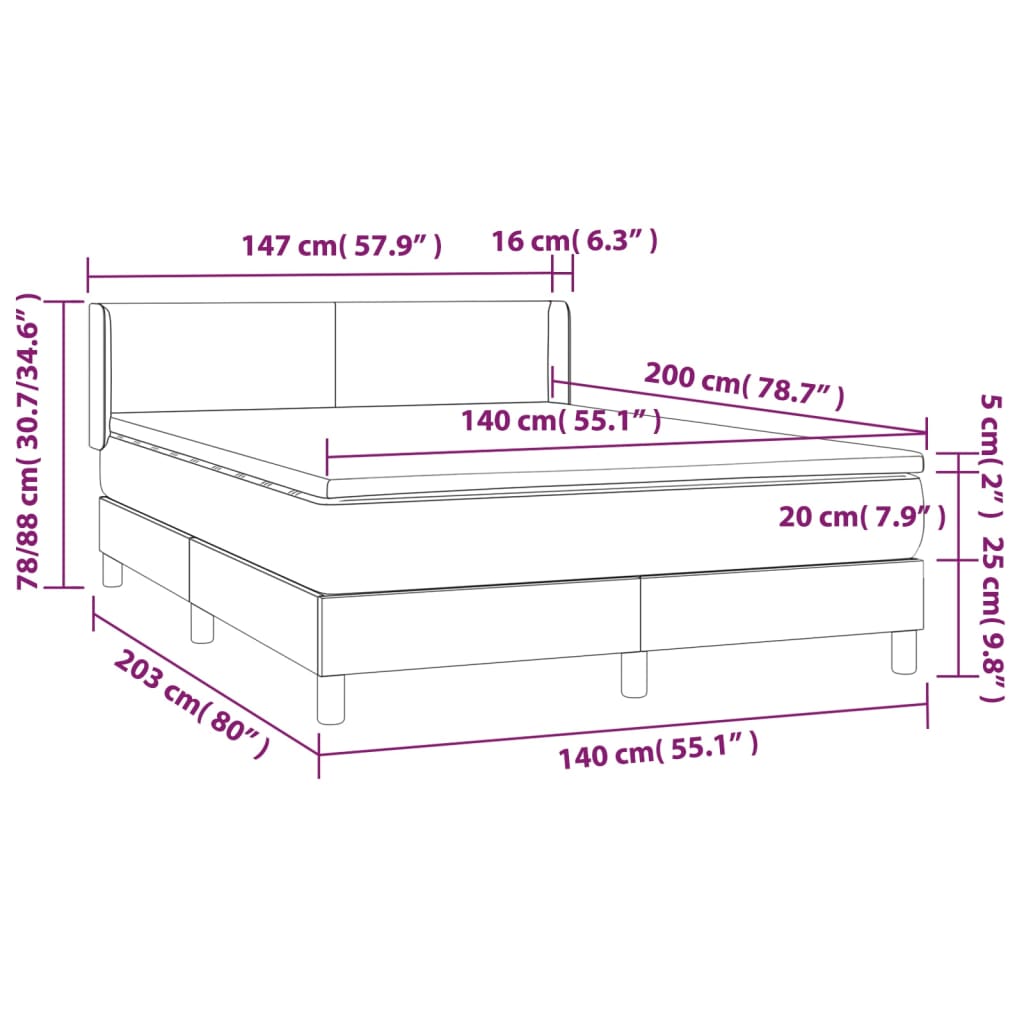 vidaXL Boxspringbett mit Matratze Hellgrau 140x200 cm Stoff