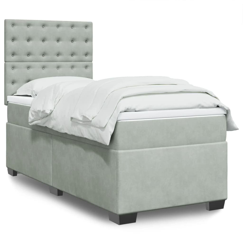 vidaXL Boxspringbett mit Matratze Hellgrau 90x190 cm Samt