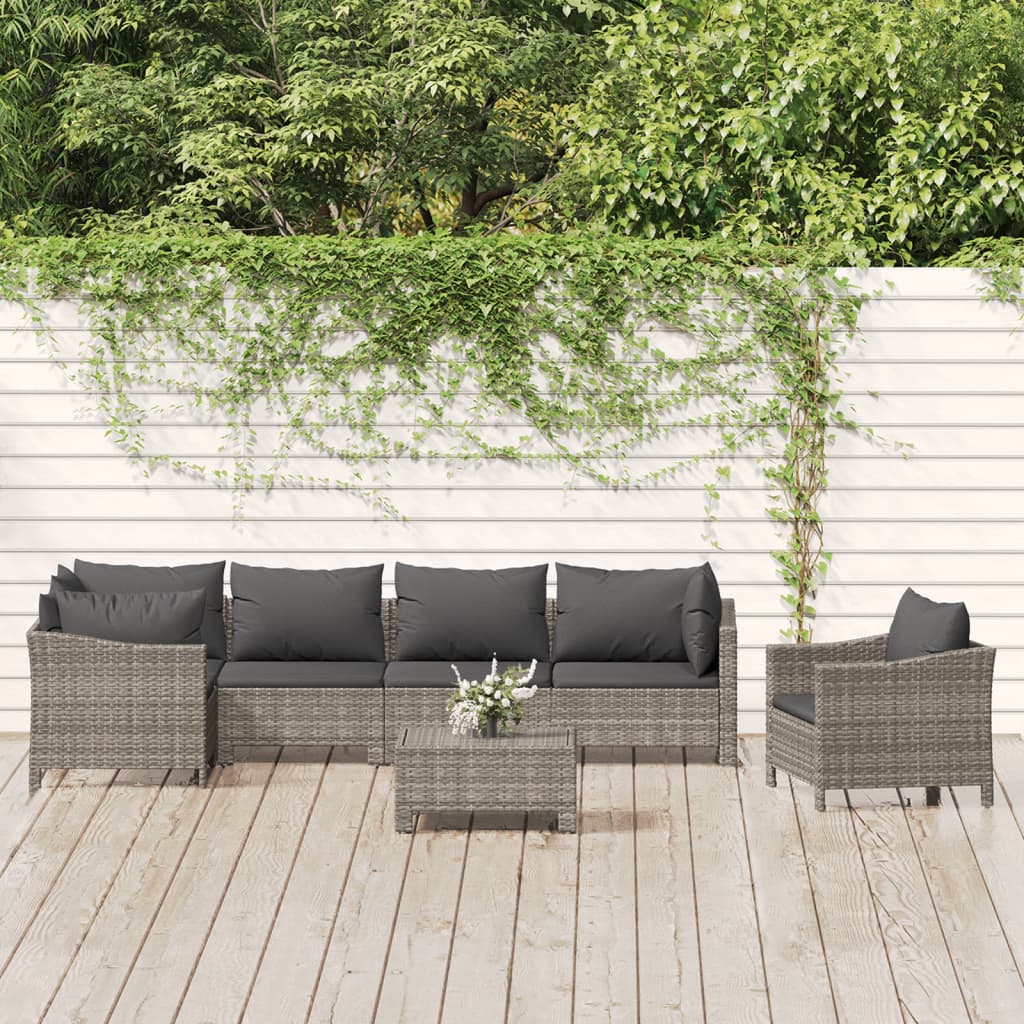 vidaXL 7-tlg. Garten-Lounge-Set mit Kissen Grau Poly Rattan