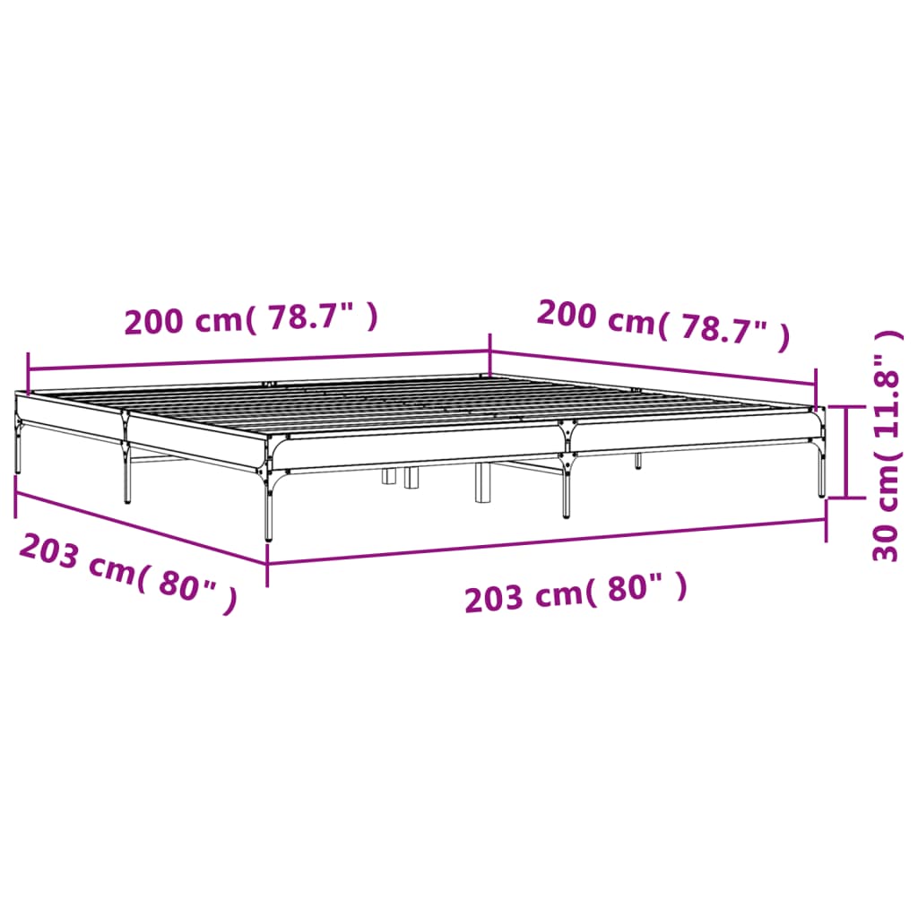 vidaXL Bettgestell Räuchereiche 200x200 cm Holzwerkstoff und Metall