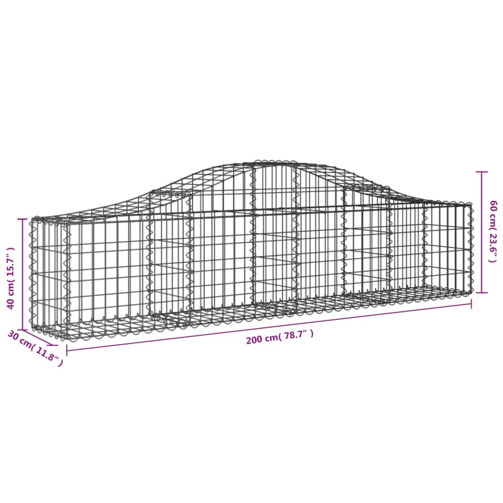 vidaXL Gabionen mit Hochbogen 30 Stk. 200x30x40/60 cm Verzinktes Eisen