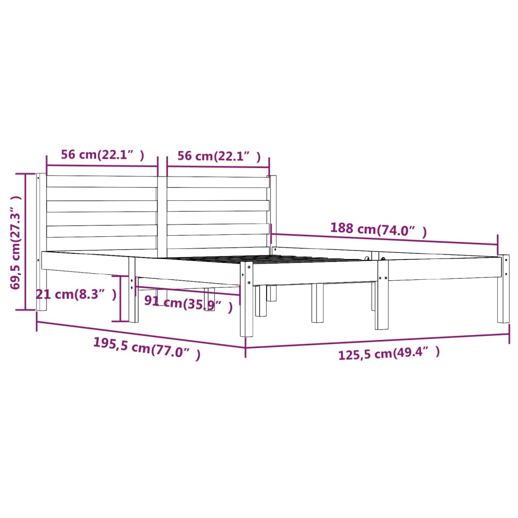 vidaXL Massivholzbett Kiefer 120x190 cm Honigbraun