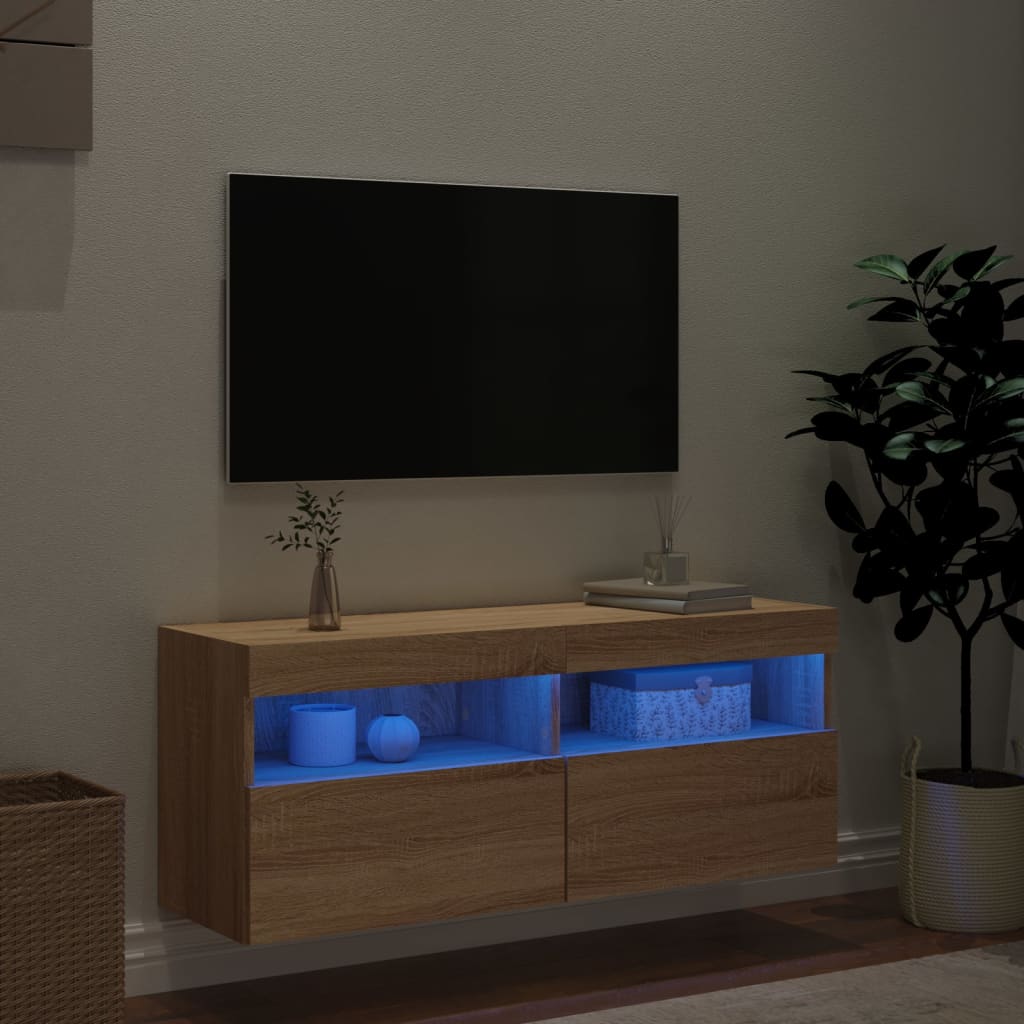 vidaXL TV-Wandschrank mit LED-Leuchten Sonoma-Eiche 100x30x40 cm