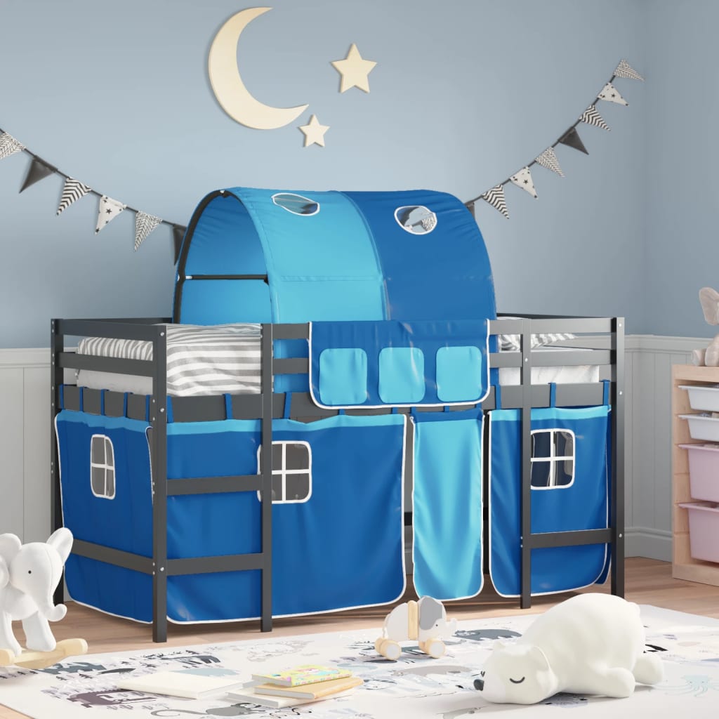 vidaXL Kinderhochbett mit Tunnel Blau 90x190 cm Massivholz Kiefer