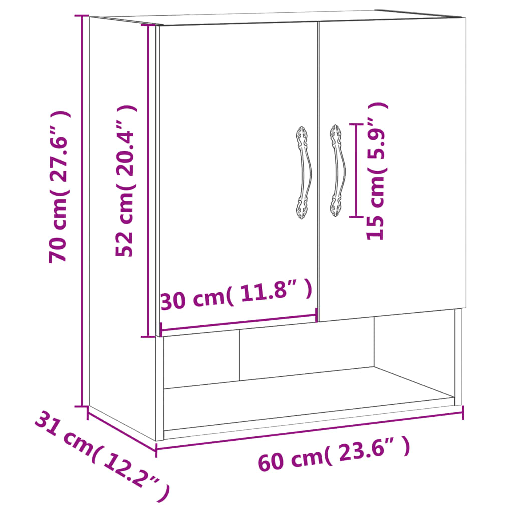 vidaXL Wandschrank Braun Eichen-Optik 60x31x70 cm Holzwerkstoff