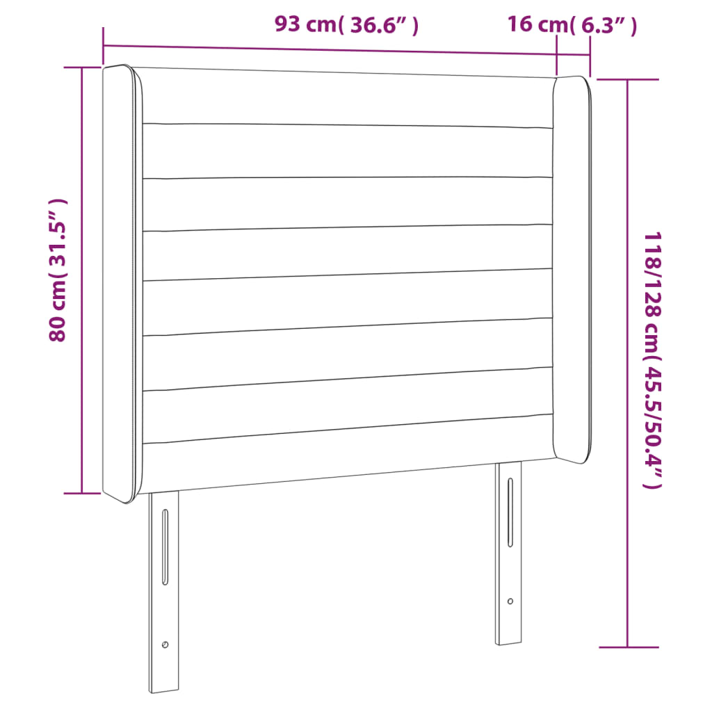 vidaXL LED Kopfteil Hellgrau 93x16x118/128 cm Samt