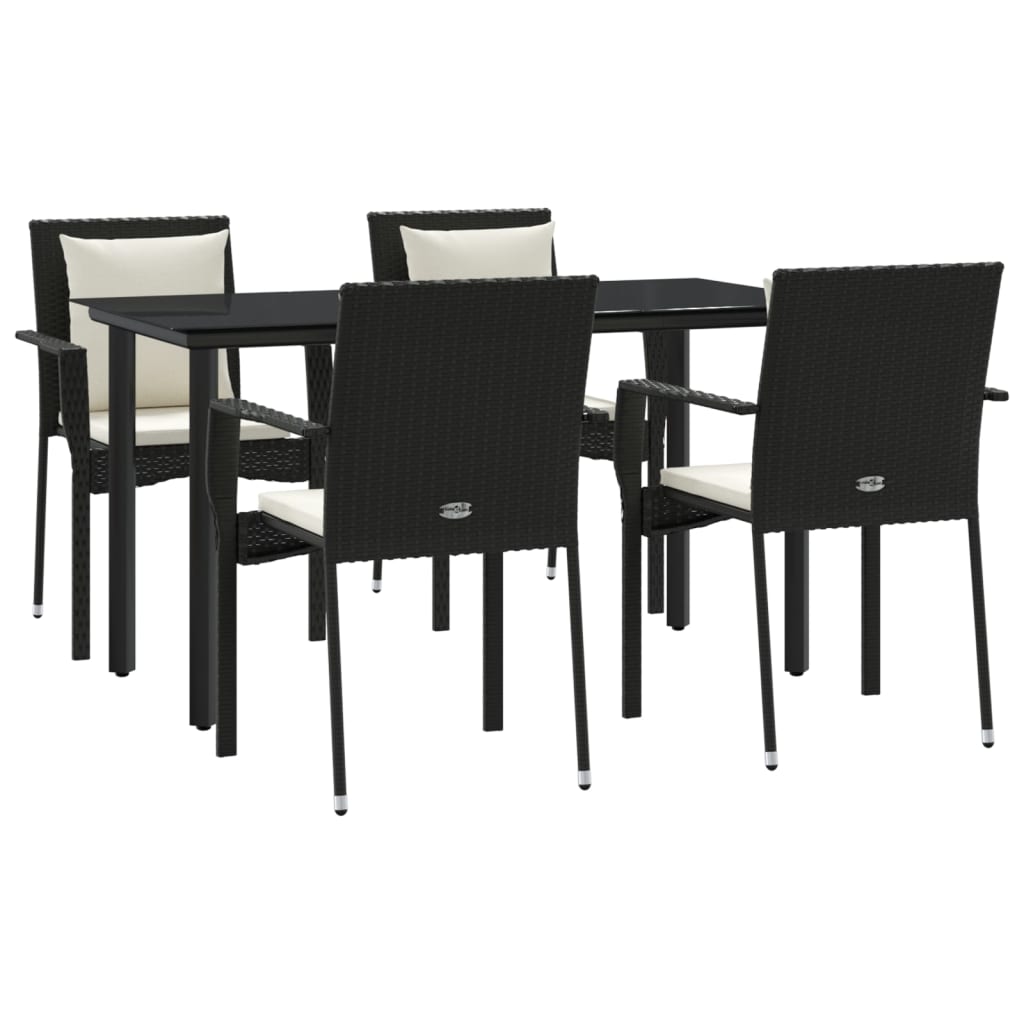 vidaXL 5-tlg. Garten-Essgruppe mit Kissen Schwarz Poly Rattan