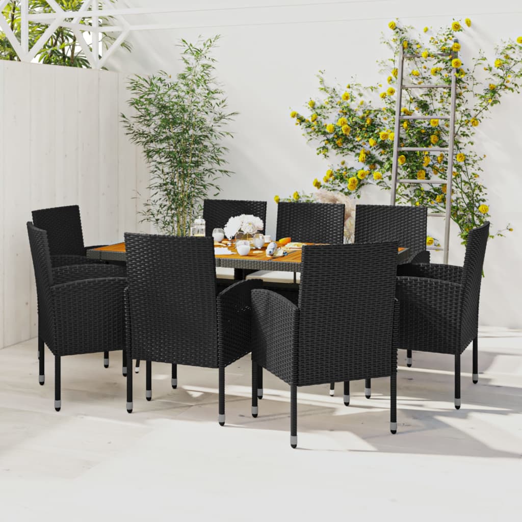 vidaXL 9-tlg. Garten-Essgruppe Poly Rattan Schwarz