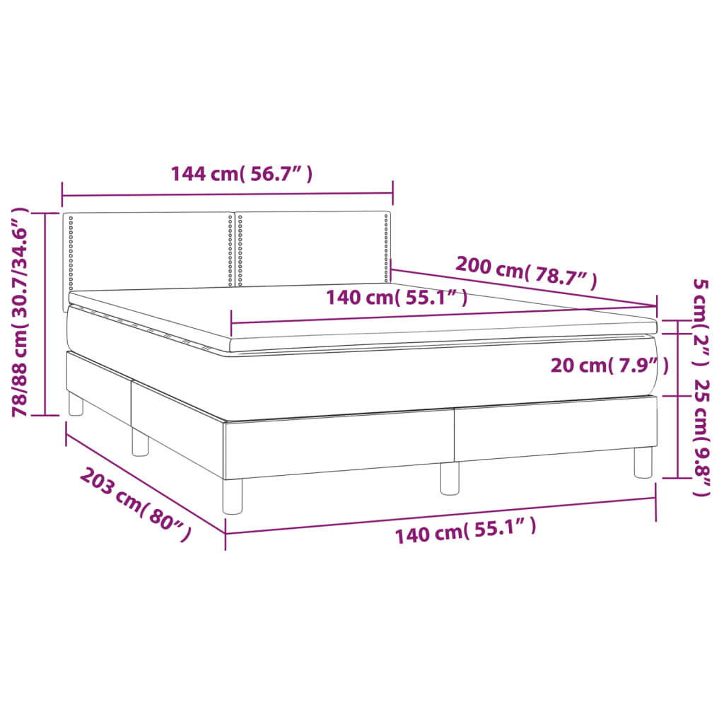 vidaXL Boxspringbett mit Matratze Grau 140x200 cm Kunstleder