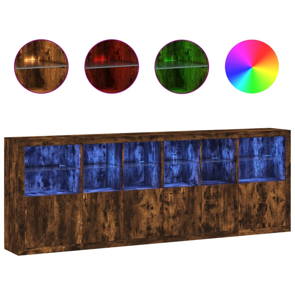 vidaXL Sideboard mit LED-Leuchten Räuchereiche 283x37x100 cm