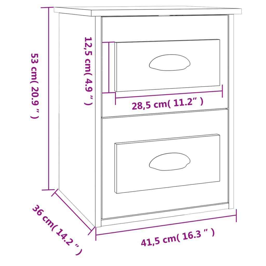 vidaXL Wand-Nachttisch Grau Sonoma 41,5x36x53 cm