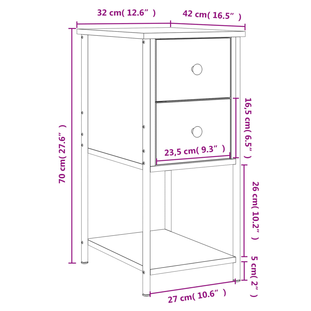 vidaXL Nachttische 2 Stk. Schwarz 32x42x70 cm Holzwerkstoff