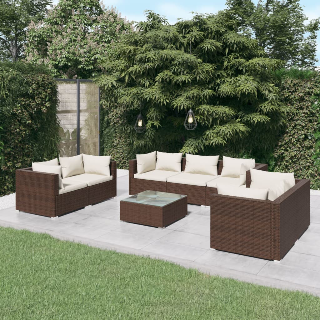 vidaXL 8-tlg. Garten-Lounge-Set mit Kissen Poly Rattan Braun