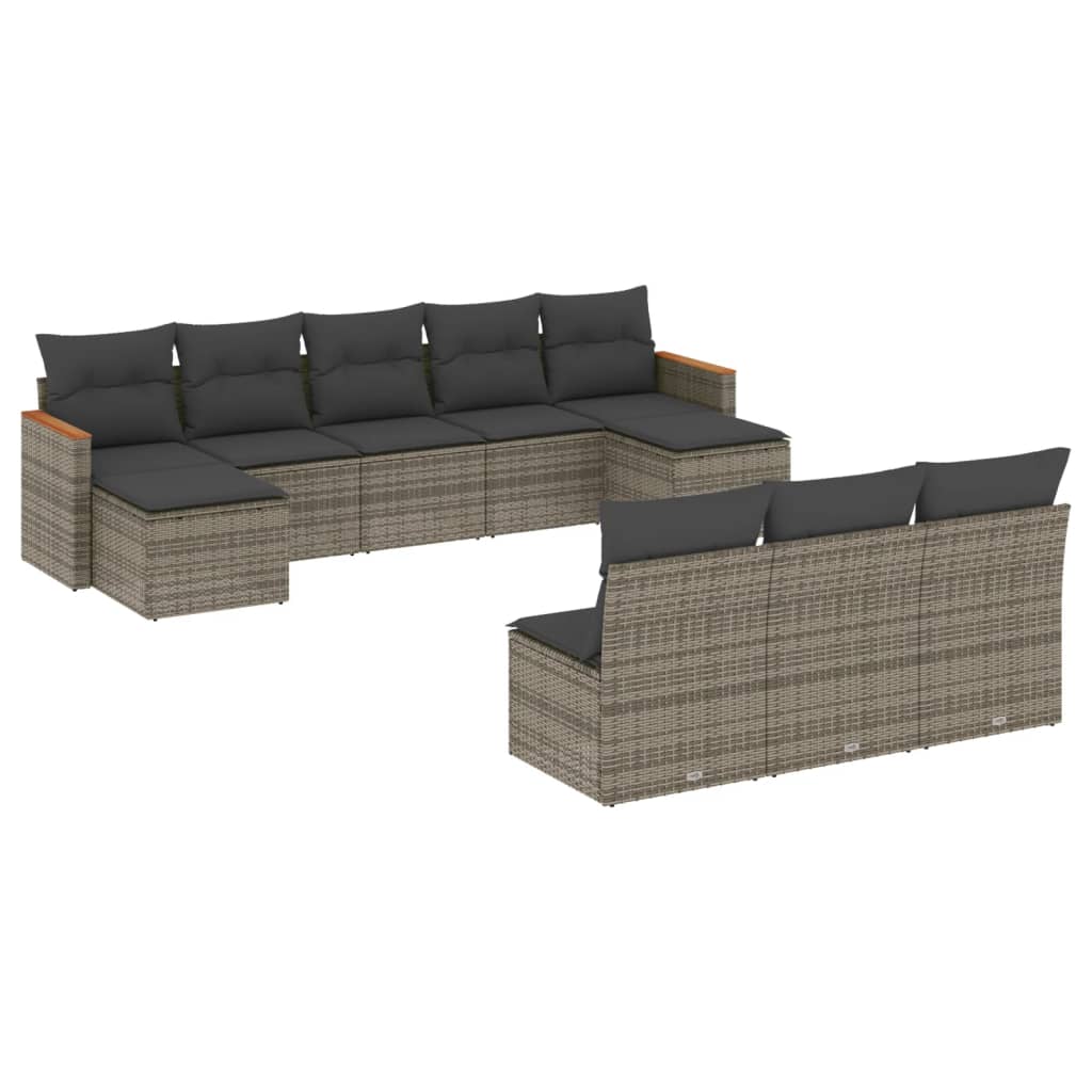 vidaXL 10-tlg. Garten-Sofagarnitur mit Kissen Grau Poly Rattan