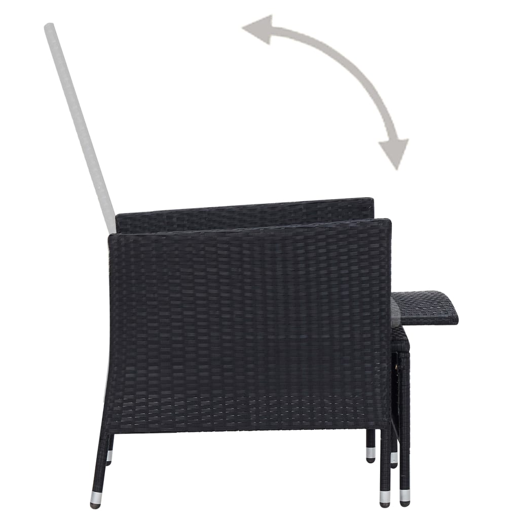 vidaXL 3-tlg. Garten-Lounge-Set mit Kissen Poly-Rattan Schwarz