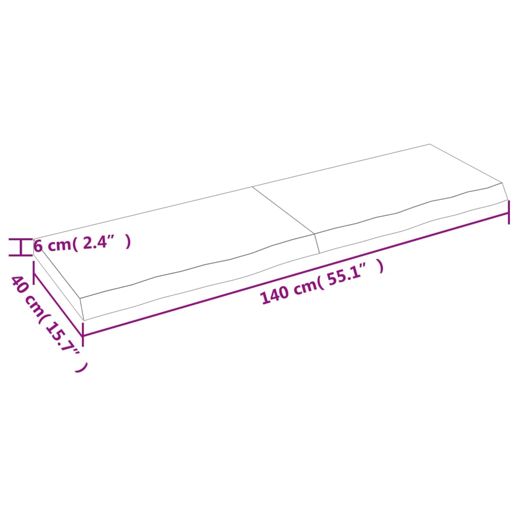 vidaXL Waschtischplatte 140x40x(2-6) cm Massivholz Unbehandelt