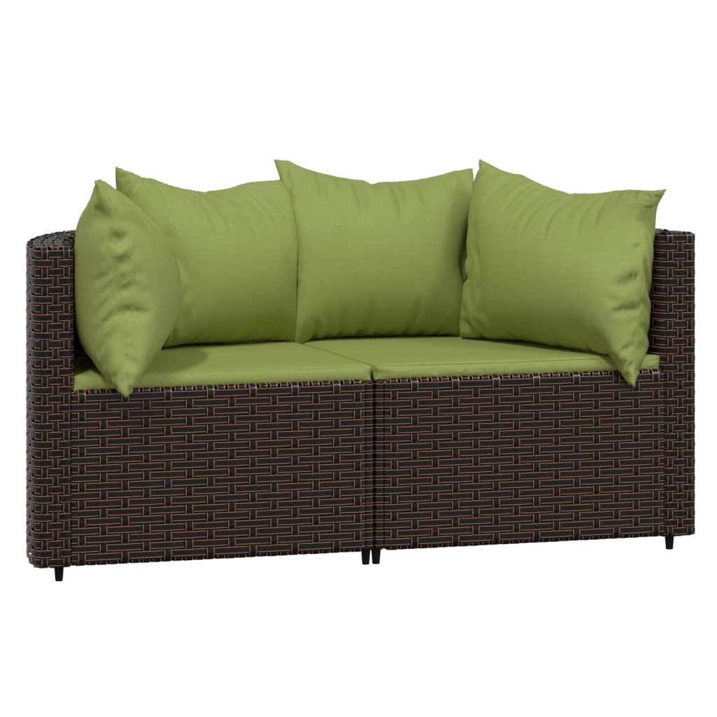 vidaXL Garten-Ecksofas mit Kissen 2 Stk. Braun Poly Rattan