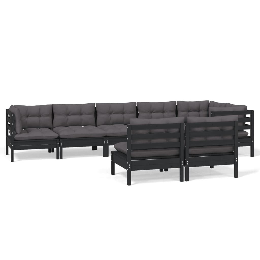 vidaXL 8-tlg. Garten-Lounge-Set mit Kissen Schwarz Massivholz Kiefer