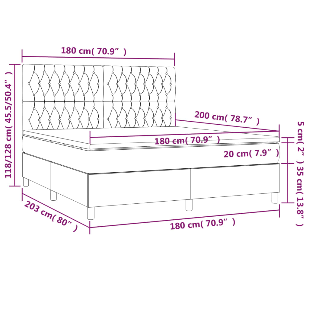 vidaXL Boxspringbett mit Matratze & LED Blau 180x200 cm Stoff