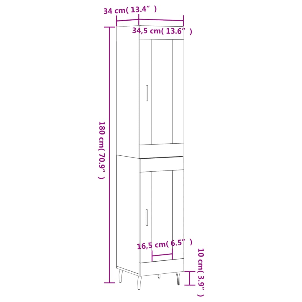 vidaXL Highboard Sonoma-Eiche 34,5x34x180 cm Holzwerkstoff