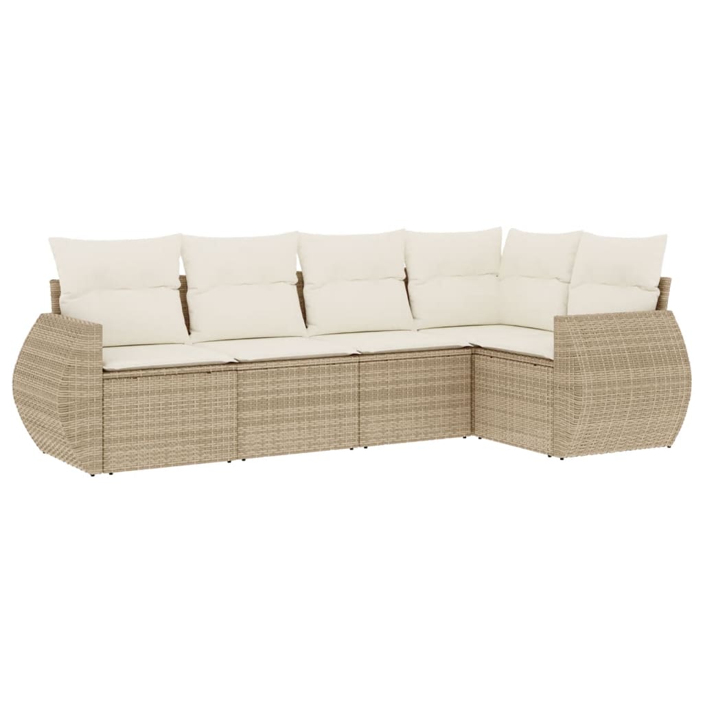 vidaXL 5-tlg. Garten-Sofagarnitur mit Kissen Beige Poly Rattan