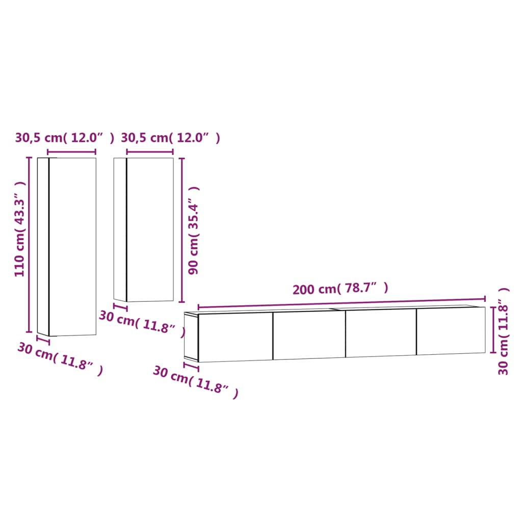 vidaXL 4-tlg. TV-Schrank-Set Schwarz Holzwerkstoff