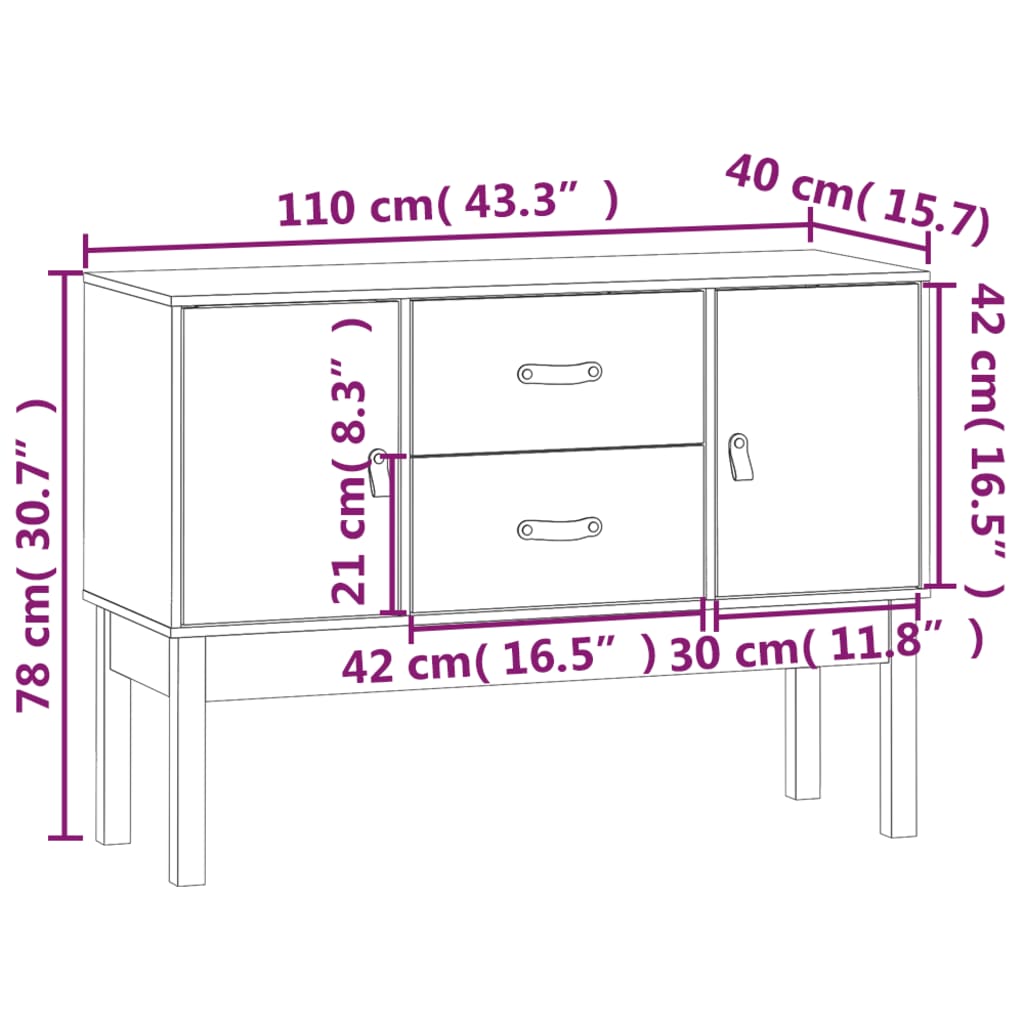 vidaXL Sideboard Honigbraun 110x40x78 cm Massivholz Kiefer