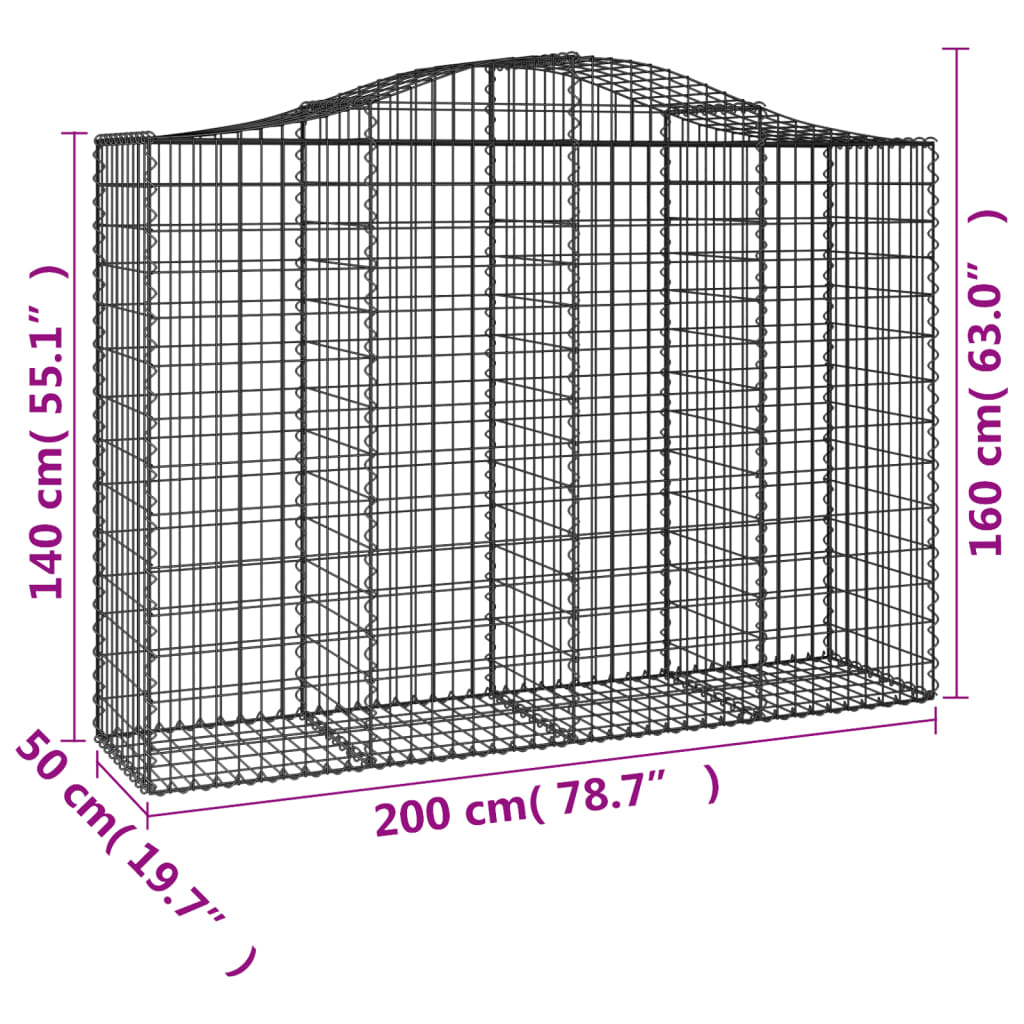 vidaXL Gabionen mit Hochbogen 14Stk. 200x50x140/160cm Verzinktes Eisen