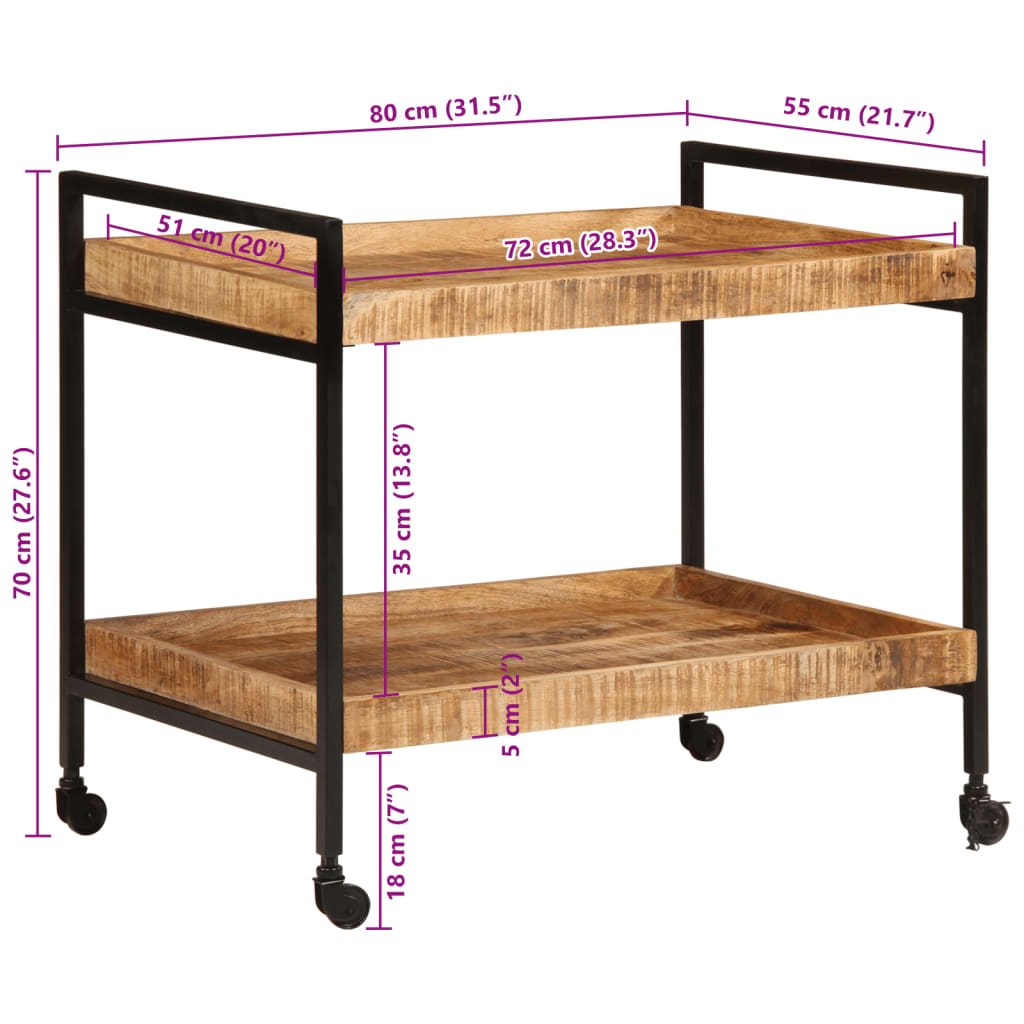 vidaXL Küchenwagen 80x55x70 cm Raues Massivholz Mango