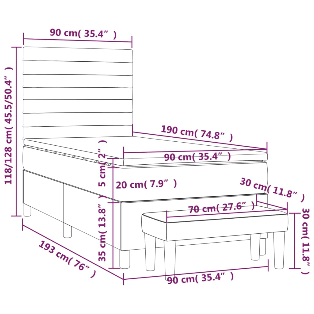 vidaXL Boxspringbett mit Matratze Creme 90x190 cm Stoff