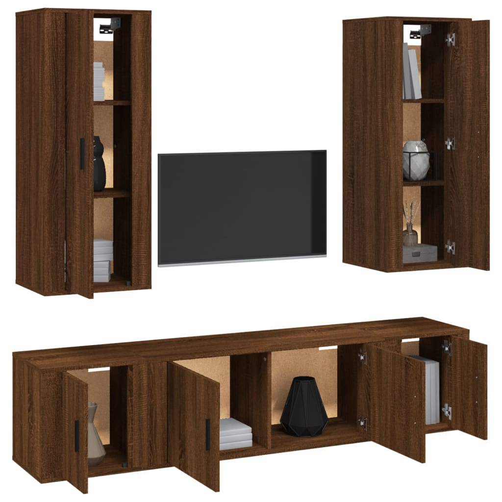 vidaXL 5-tlg. TV-Schrank-Set Braun Eichen-Optik Holzwerkstoff