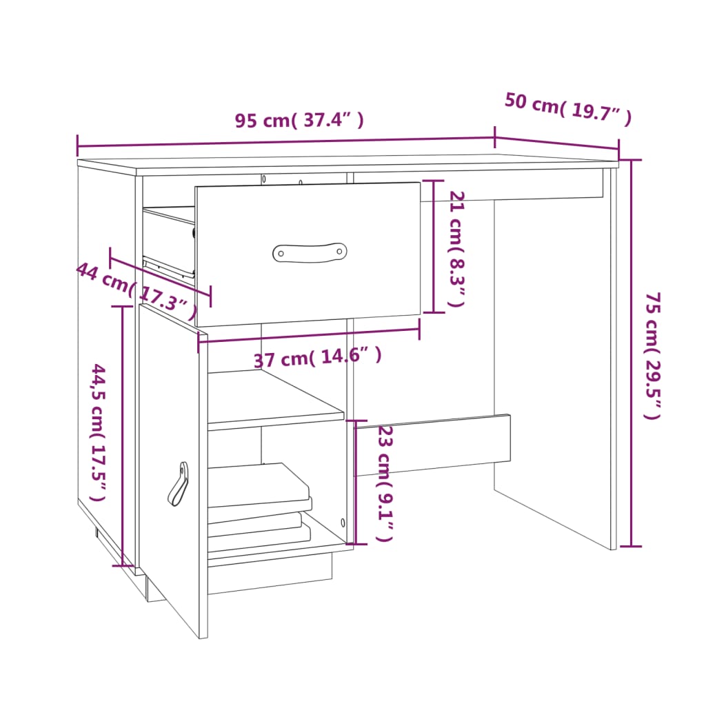 vidaXL Schreibtisch Schwarz 95x50x75cm Massivholz Kiefer