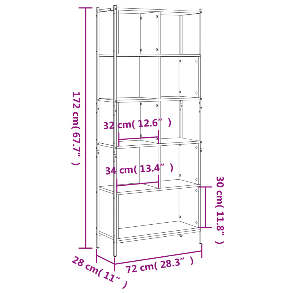 vidaXL Bücherregal Sonoma-Eiche 72x28x172 cm Holzwerkstoff