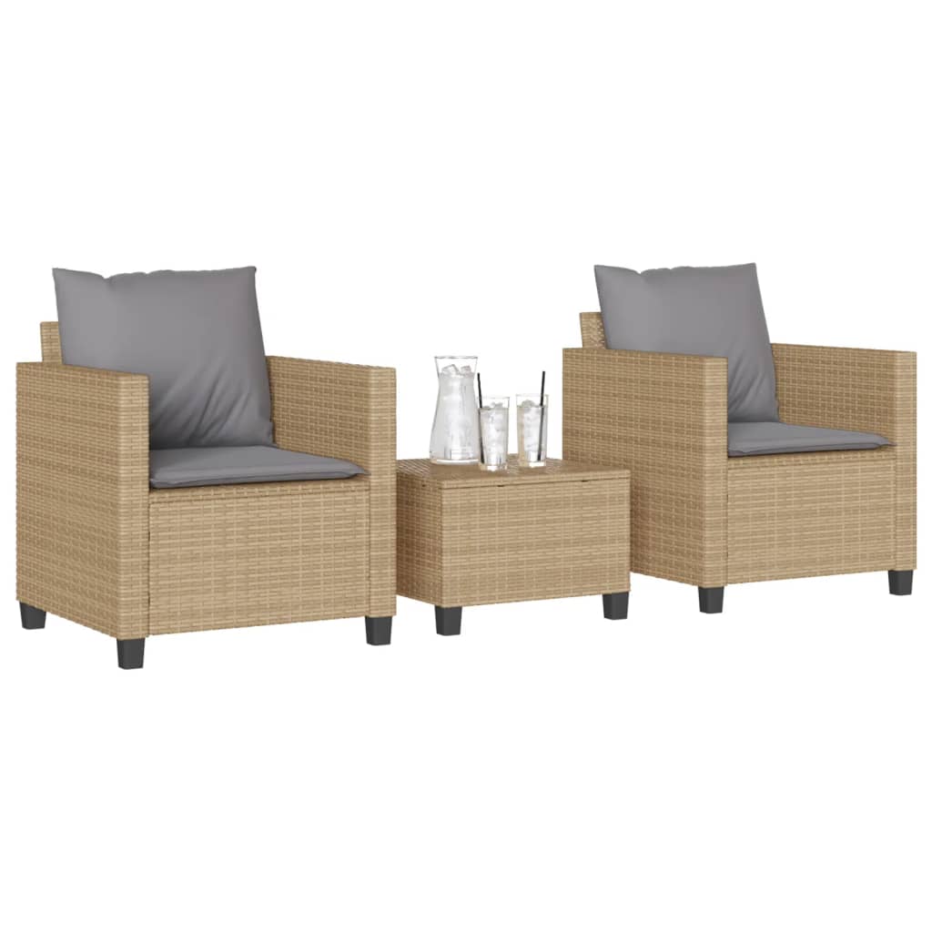 vidaXL 3-tlg. Bistro-Set mit Kissen Beige Poly Rattan