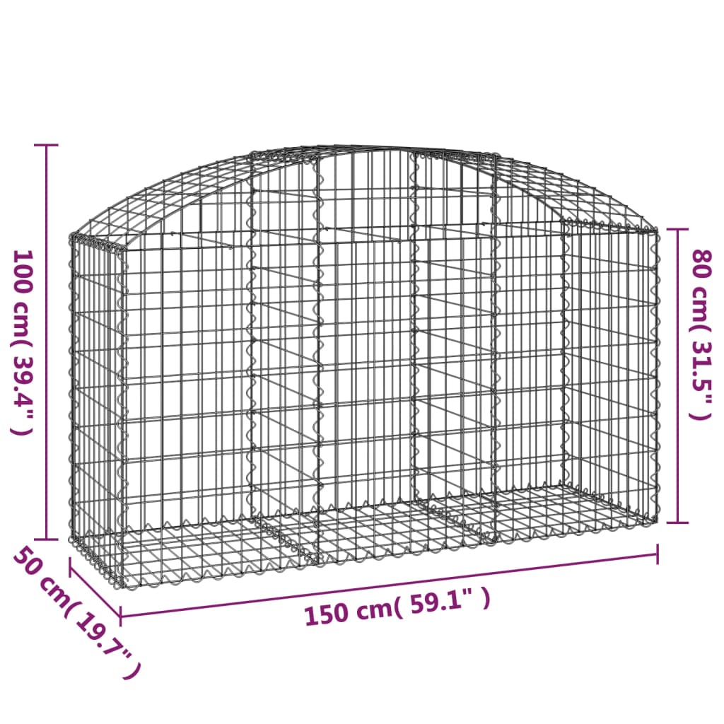 vidaXL Gabione mit Hochbogen 150x50x80/100 cm Verzinktes Eisen