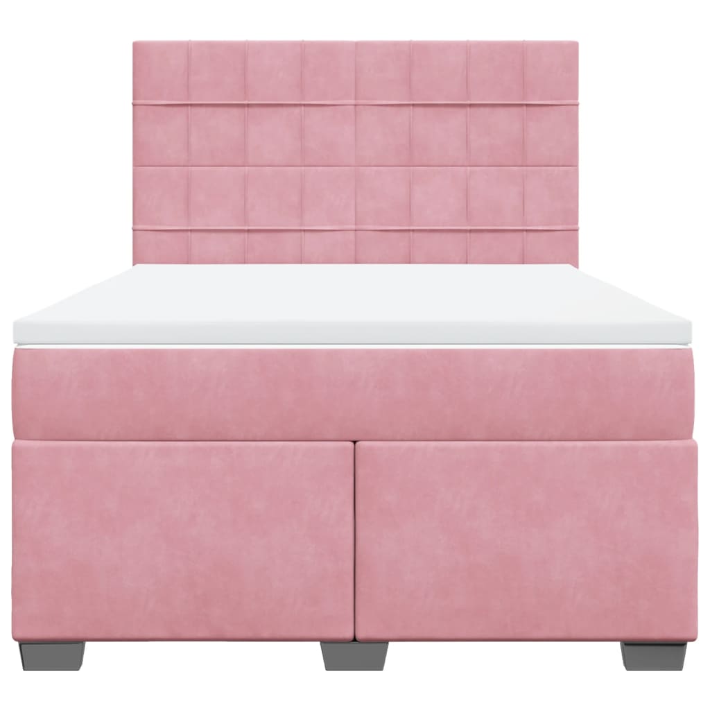 vidaXL Boxspringbett mit Matratze Rosa 140x190 cm Samt