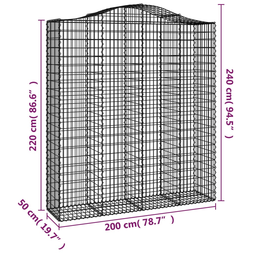 vidaXL Gabionen mit Hochbogen 10Stk. 200x50x220/240cm Verzinktes Eisen