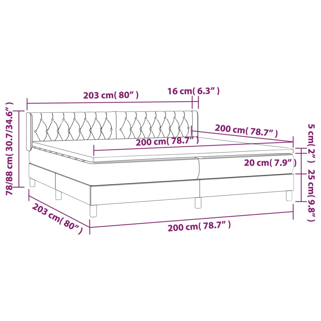 vidaXL Boxspringbett mit Matratze Blau 200x200 cm Stoff